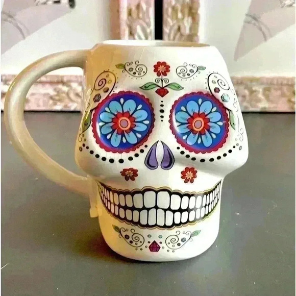 Day of the Dead Mug Skull OFF White Ceramic Coffee Mug 10 oz Cup - Picture 5 of 7